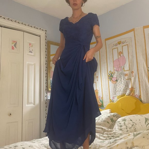 Blue lace greecian bridesmaid formal maxi gown! - Picture 8 of 16